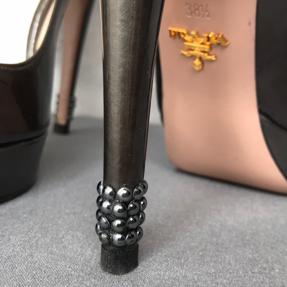 Prada Platform Open Toe Patent Leather Pumps 8.5 - image 3